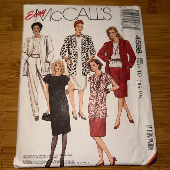 Vintage 1989 McCall's Womens pattern 4588  Size 16 1/2-18 1/2 uncut - Picture 1 of 5